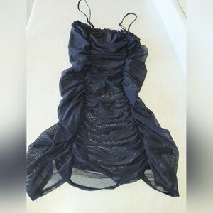 NWT.! Savage X Fenty Rihanna Mesh Dress Black Tank Ruched Night Gown Size Large